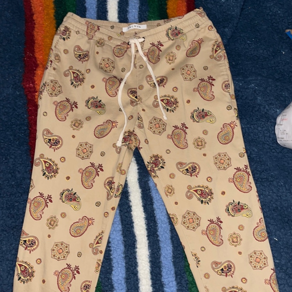 Pacsun Paisley Casual Pants tan black and red
